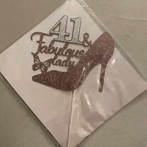 Pink/silver glitter “41 and fabulous lady”cake topper